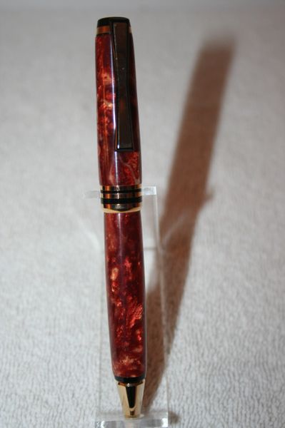Handcrafted Acrylic Pen - Copper Lightning Bowtie Twist Pen in Bright Gold Finish