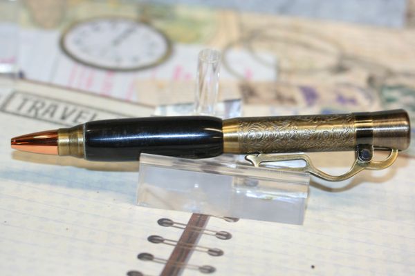 Lever Action Pen - Buffalo Horn Pen - Buffalo Horn - Lever Action - Ballpoint - Horn Pen - Rifle Pen - Bullet Pen - Antique Brass - Desk
