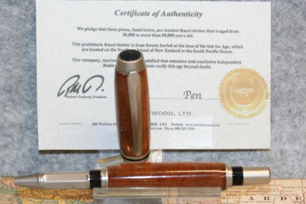 Baron Roller Ball Pen - Ancient Kauri - Handcrafted Wooden Pen - 50,000 Year Old Ancient Kauri - Writing - Desk Pen - Satin Nickel