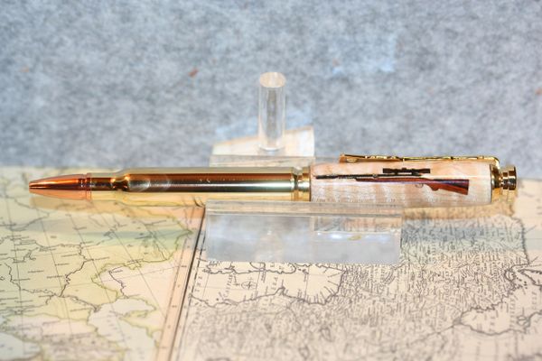 Cartridge Pen - Rifle Inlay - Handcrafted Pen - Wooden Pen - Twist Pen - Sportsman Pen - Bullet Pen - Writing Pen - 24ct Gold Plate