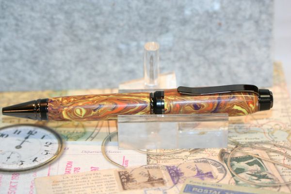 Cigar Pen - Alumilite Pen - Camp Fire Alumilite - Pen - Twist Pen - Ballpoint - Journal Writing - Gift - Desk - Handmade - Ink - Gunmetal