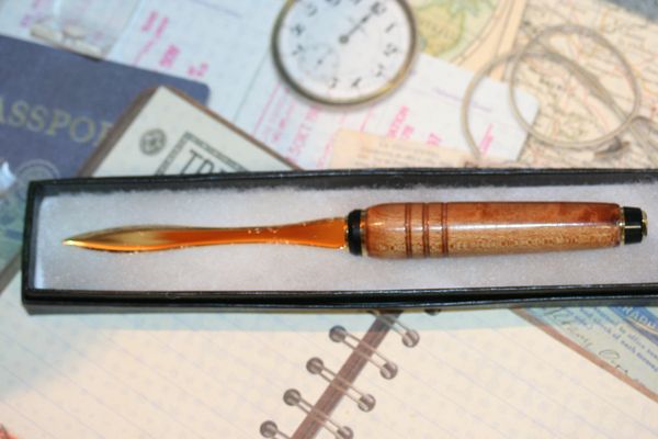 Letter Opener - Cigar Styled Letter Opener - Silver Maple - Wooden Letter Opener - Handcrafted Letter Opener - Desk - 24ct Gold Plate