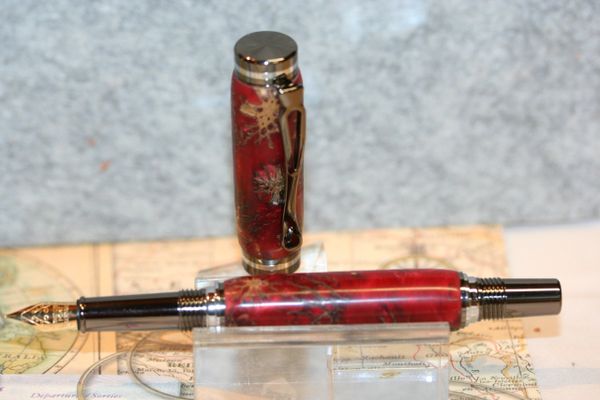 Fountain Pen - Atracia Fountain Pen - Sweet Gum Pods in Black Cherry Alumilite - Pen - Writing - Desk - Bespoke - Gunmetal & Chrome
