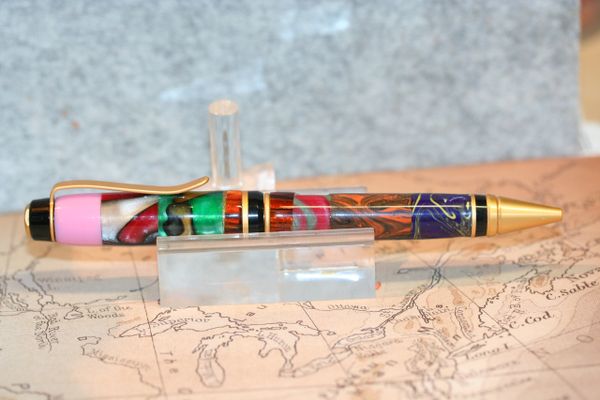 Acrylic Pen - Premium Cigar Pen - Acrylic Mix Pen - Acrylic Mix - Twist Pen - Desk - Writing Instrument - Ballpoint Pen - Satin Gold