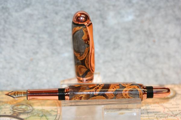 Fountain Pen - Sedona Fountain Pen - Almond Shells - Opaque Chocolate Alumilite - Handcrafted Pen - Writing - Handmade Pen - Copper Finish