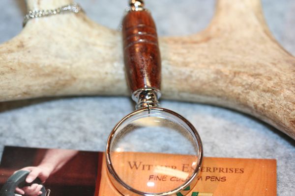 Magnifying Glass Pendant - Red dyed Spalted Sugar Maple - Pendant - Mini Magnifying Pendant - Necklace - Jewelry - Magnifying Glass - Chrome