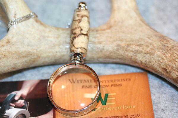 Magnifying Glass Pendant - Cross Cut Spalted Hackberry - Pendant - Magnifying Pendant - Pendant - Necklace - Jewelry - Chrome