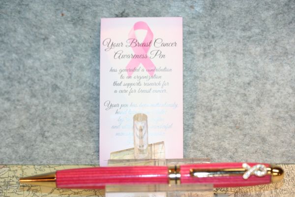 Breast Cancer Awareness Pen - Hot Pink Dyed Laminates - European Style Pen - Pink Ribbon Crystal Clip - Handmade - Ballpoint - Gold Finish
