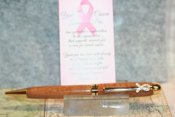 Breast Cancer Awareness Pen - Pink Ivory - European Style Pen - Pink Ribbon Crystal Clip - Handmade - Ballpoint - Twist Pen - Gold Finish