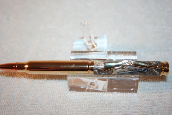 Ballpoint Pen - Cartridge Bullet Pen - Woodland Mosaic Alumilite - Handcrafted Acrylic Pen - Pen - Bright Gold - Very, Very Nice
