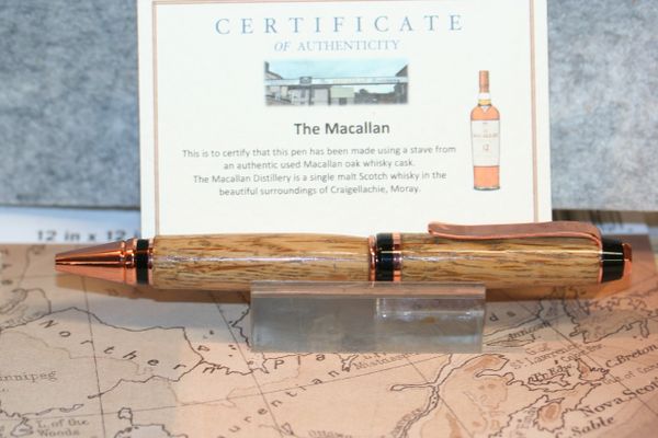 Whiskey Pen - Macallan Scotch Whisky Pen - Whiskey Barrel Oak - Cigar Pen - The Macallan - Ballpoint Pen - Handcrafted Pen - Writing - Copper