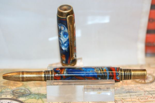 Roller Ball Pen - Algonquin Roller Ball - Colorado Skies Alumilite - Handmade - Writing Instrument - Desk - Alumilite Pen - Antique Brass
