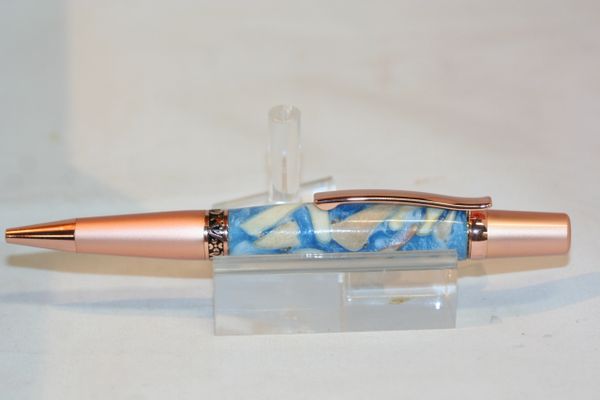 Shark Teeth Pen - Blue Atlantic Alumilite - Elegant Sierra - Fisherman Pen - Fishing Theme - Twist Pen - Handmade - Two Tone Copper Finish