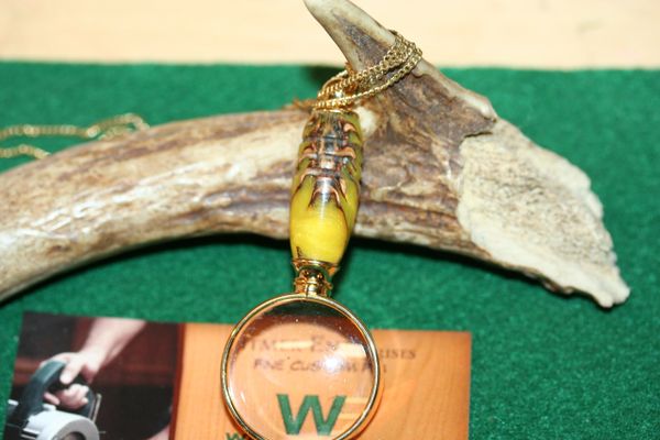 Magnifying Glass Pendant - Conifers in Yellow Alumilite - Mini Magnifying Pendant - Necklace - Pendant - Jewelry - 24 ct Gold Finish