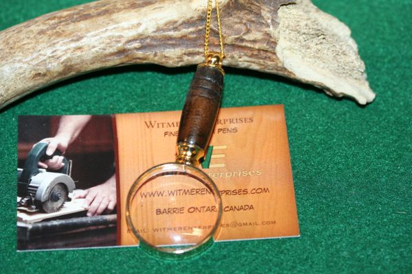 Magnifying Glass Pendant - Dark Bocote - Pendant - Mini Magnifying Pendant - Necklace - Jewelry - Magnifying Glass - 24K Gold Plate