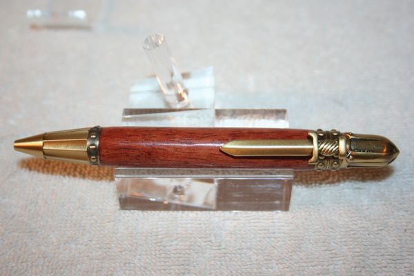 Ballpoint Pen - Knight's Armor Twist Pen - Bubinga Hardwood - Handcrafted - Wooden Pen - Pen - Antique Brass Finish