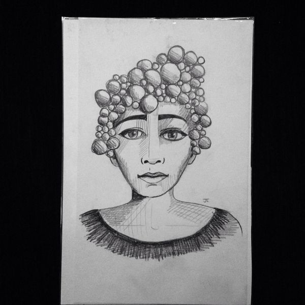 Bubble woman 9x6" graphite drawing