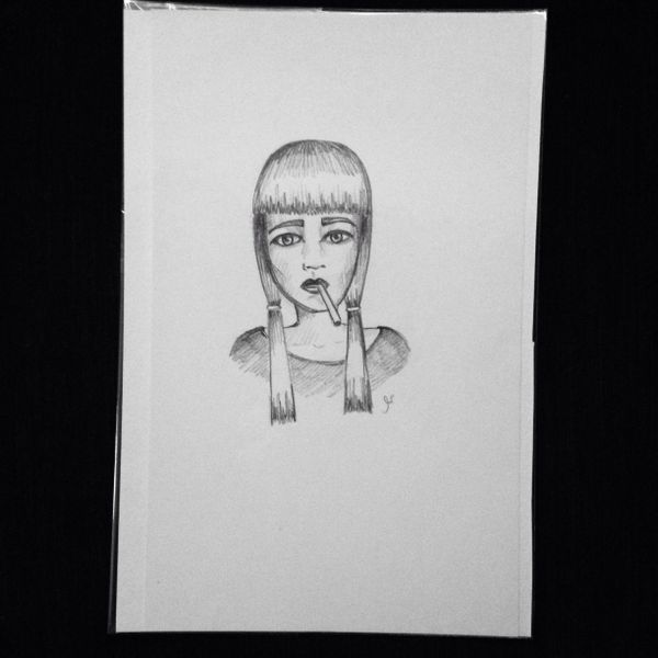 Cigarette girl 9x6" graphite drawing