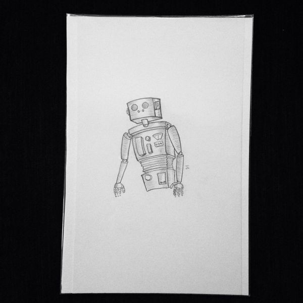 Robot 9x6" graphite drawing