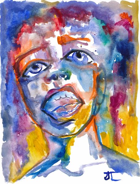 Colorful Emotional face 9x12" Original Watercolor