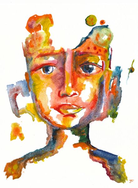 Colorful Face 9x12" Original Watercolor