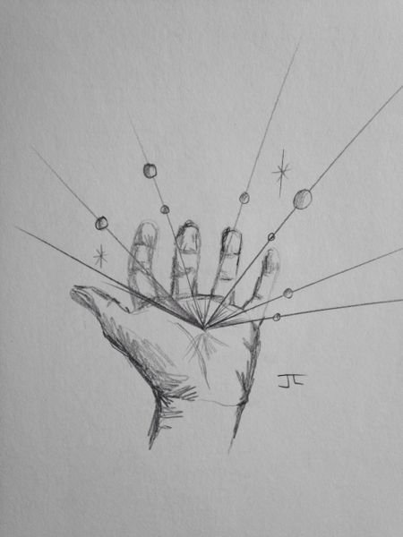 Eminating hand 9x6" graphite drawing