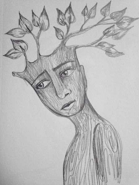 Tree boy 9x6" graphite drawing