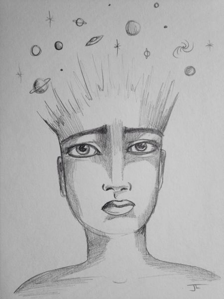 Universe mind 9x6" graphite drawing