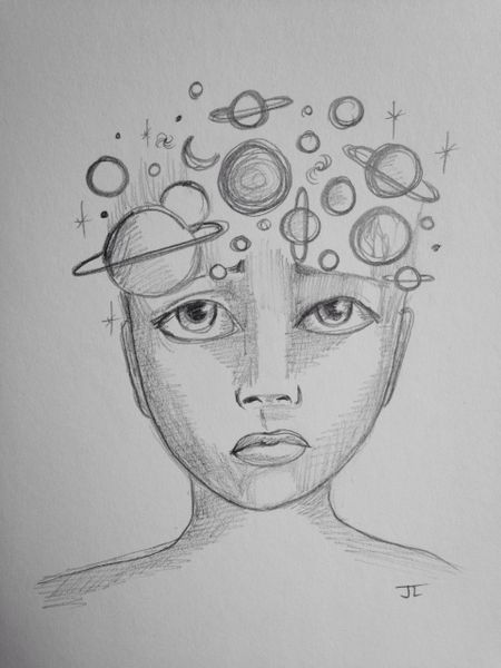 Cosmic mind 9x6" graphite drawing