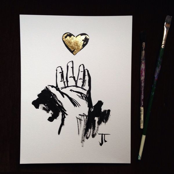 SOLD Gold Heart 9x12" original painting