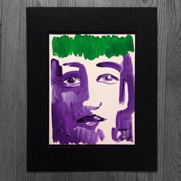 11x15" Green and Purple face - Original Acrylic Painting