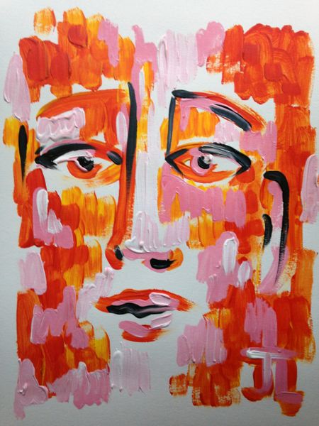 11x15" Pink and Orange Face Acrylic Painting