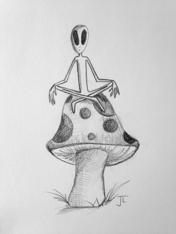 Alien Shroom 6x9" Paper Original Graphite Drawing | JLDELLO Artwork & Design