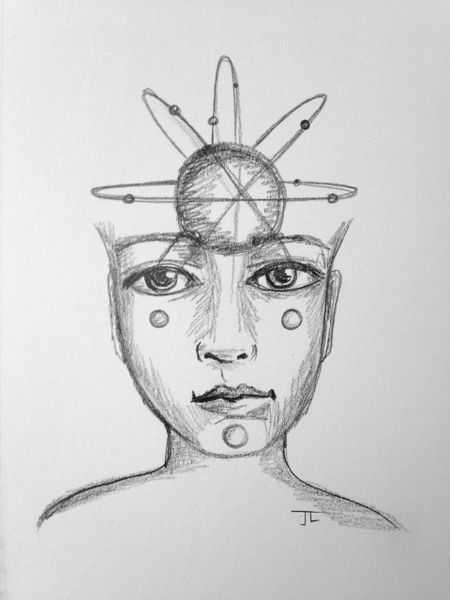 Atomic Face of the Universe 6x9" Paper Original Graphite Drawing