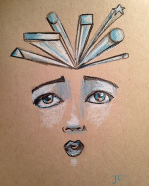 SOLD Geometric Face Original Pencil on Tan Toned Paper