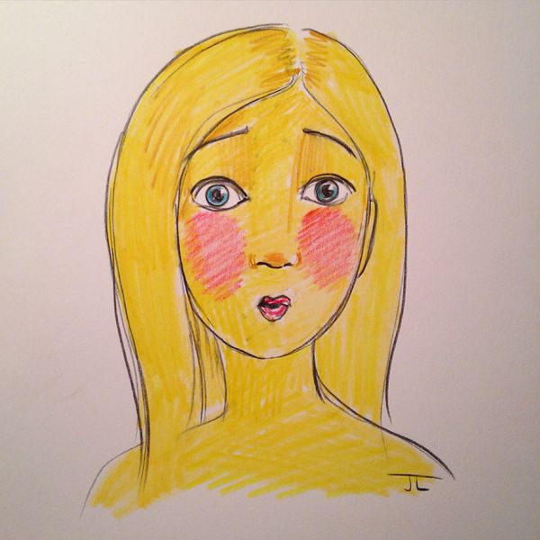 Emoji Girl Surprise - Color Pencil 9x12" original