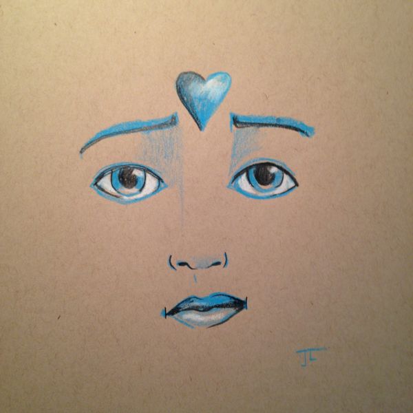 Heart Face 8" Square on Tan Paper Original