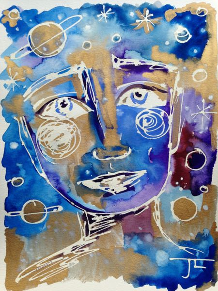 9x12" Original Gold and Blue cosmic face