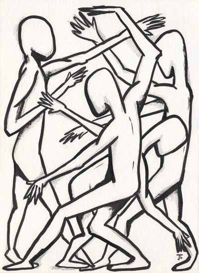SOLD 11x15" Figures India Ink and Graphite