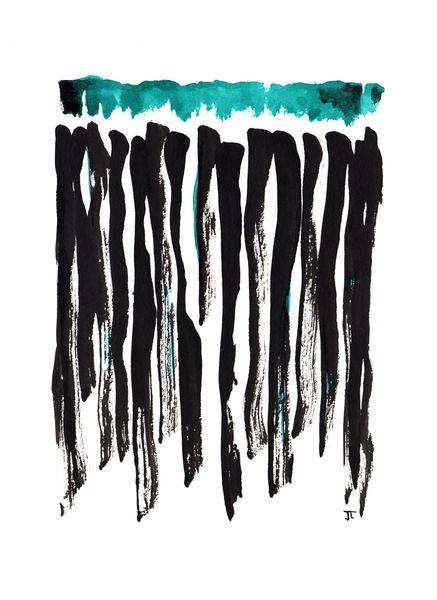 SOLD 11x15" Teal Black Abstract India Ink