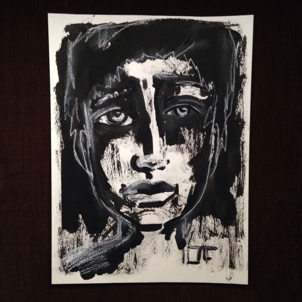 India ink and white charcoal boy 9x12"