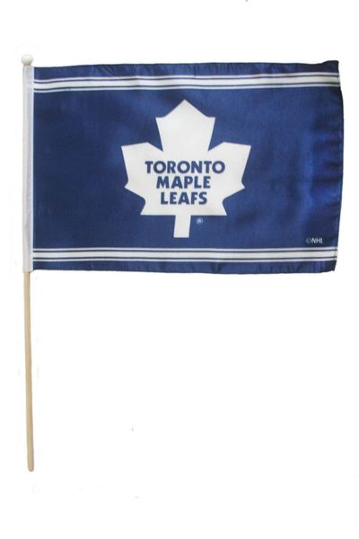 TORONTO MAPLE LEAFS NHL HOCKEY LOGO FLAG BANNER WITH 23" INCHES WOODEN POLE .. SIZE: 12" X 18" INCHES .. NEW