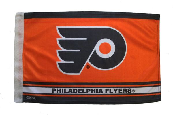 PHILADELPHIA FLYERS NHL HOCKEY LOGO HEAVY DUTY CAR FLAG WITH SLEEVE WITHOUT STICK.. SIZE: 12" X 18" INCHES ..NEW