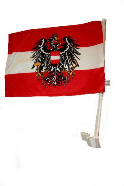 AUSTRIA WITH EAGLE COUNTRY HEAVY DUTY CAR FLAG.. SIZE : 12" X 18" INCHES.. NEW