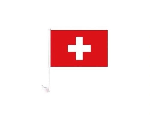 SWITZERLAND COUNTRY HEAVY DUTY CAR FLAG WITH STICK.. SIZE : 12" X 18" INCHES.. NEW