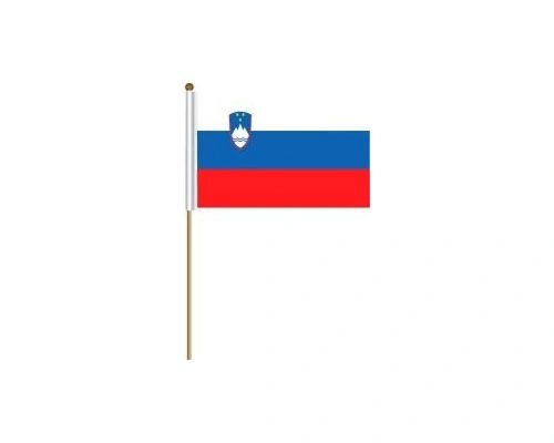 SLOVENIA COUNTRY STICK FLAG BANNER ON A 2 FOOT WOODEN STICK.. SIZE : 12" X 18" INCHES.. NEW