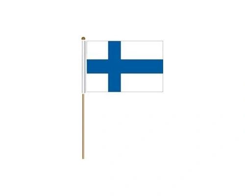 FINLAND COUNTRY STICK FLAG BANNER ON A 2 FOOT WOODEN STICK.. SIZE : 12" X 18" INCHES.. NEW