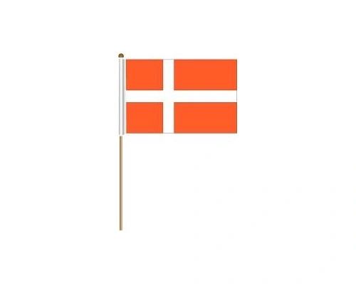 DENMARK COUNTRY STICK FLAG BANNER ON A 2 FOOT WOODEN STICK.. SIZE : 12" X 18" INCHES.. NEW