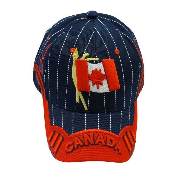 CANADA BLUE RED COUNTRY FLAG WITH WORD "CANADA" ON BRIM EMBOSSED HAT .. NEW