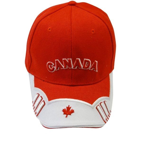 CANADA WHITE RED WITH WORD "CANADA" & MAPLE LEAF ON BRIM EMBOSSED HAT CAP .. NEW